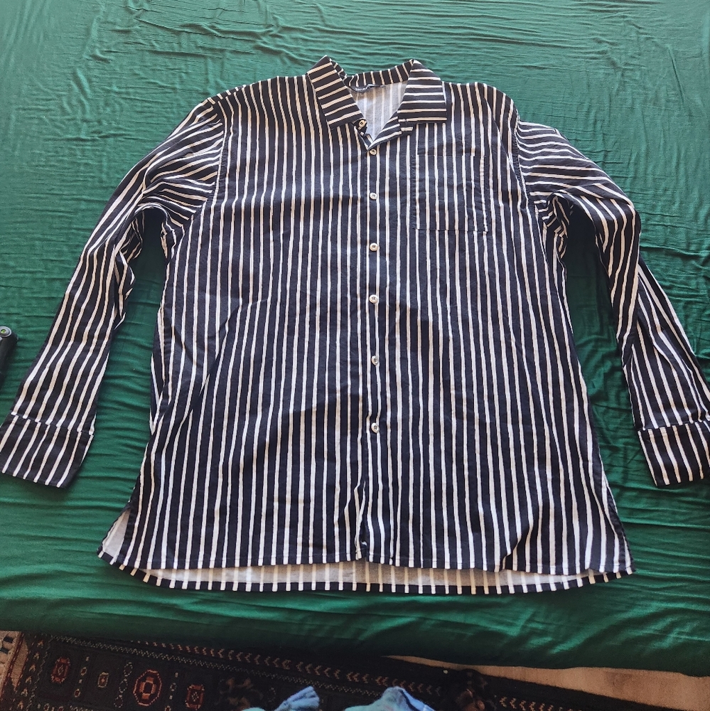 Marimekko Jokapoika Button Down Shirt Black White Stripe Unisex 48